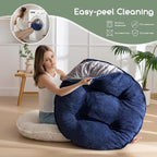 35" Washable Floor Pillow Cushion for Adults, Meditation Cushion Pillow, Extra Large Round Floor Sitting, Removable Tufted Corduroy Cover, for Tatami Living Room or Yoga, Navy, Machine Washable