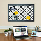 PinPix 20x17 Inch Cork Bulletin Board. This Decorative Framed Pin Board Comes with Black and White Waves Design and a Satin Black Frame. Ideal for Home Office Decor or Message Board (PinPix-194)