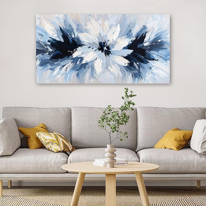 Canvas Wall Art Decor Wall Art Pictures For Living Room White Flower Wall Art Prints Modern Blue Wall Art Decorations 20" X 40" Abstract Canvas Art Wall Decor Artwork for Walls Bedroom Office Decor