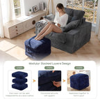 HIGOGOGO Pouf Ottoman Stuffed Square Modern Foam Filled Foot Rest Poufs 20 X 18 Inches Modular Ottomans Separated Into Floor Cushions for Living Room Chair Decorative Stool, Navy