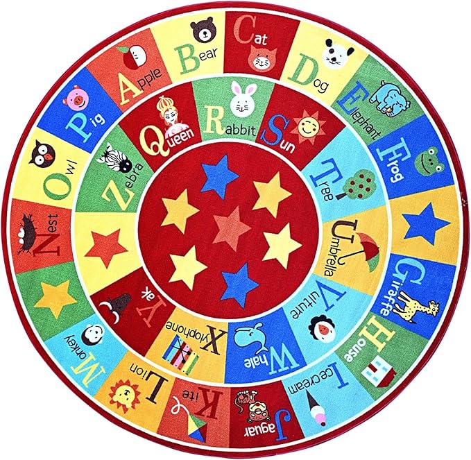 Furnish my Place 745 ABC with Animal ABC Area Rug for Kids | Educational Alphabet | Animals Children Rug | Contemporary Design | Multicolor (5' Round)