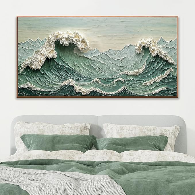 Large Canvas Wall Art Decor Pictures Sea Wave Abstract Wall Decor Print Modern Abstract Green Wall Art Painting Pictures For Living Room Home Kitchen Office Artwork 29 X 58 Inch With Framed