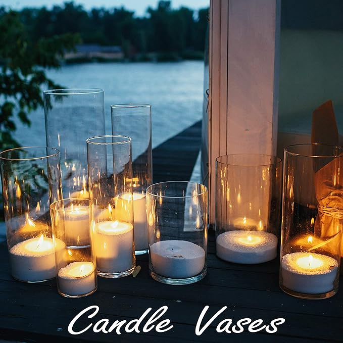 CYS Excel Glass Cylinder Vase (H:14" D:5") | Multiple Size Choices Glass Flower Vase Centerpieces | Hurricane Floating Candle Holder Vase
