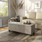 24/7 Shop at Home Sacallant Modern Linen Storage Bench with Button-Tufted Lift-Top, Upholstered Footstool, Rectangular Ottoman for Living Room, Bedroom, Entryway, Light Brown