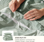 Bedsure Cotton Duvet Cover Queen - 100% Cotton Waffle Weave Sage Green Duvet Cover Queen Size, GentleSoft™ and Breathable Bedding Set for All Season, 3 Pieces, 90"x90"