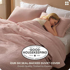 Bedsure Cotton Duvet Cover King - 100% Cotton Waffle Weave Pink Duvet Cover King Size, GentleSoft™ and Breathable Bedding Set for All Season, 3 Pieces, 104"x90"