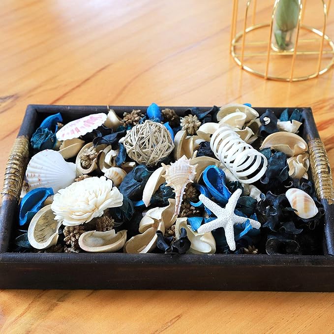 Qingbei Rina Seashell Potpourri Dried Flowers, Ocean Breeze Scented Potpourri Bowl Filler,Vase Filler,Home Fragrance, Beach Coastal Sea Shell Bathroom Decor,14 oz(Blue)