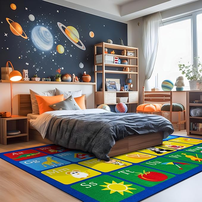 Rugshop Kids Alphabet Educational Learning High Traffic Living Room,Bedroom,Kitchen, Home Office Non Slip Area Rug 6'6" x 9' Multi