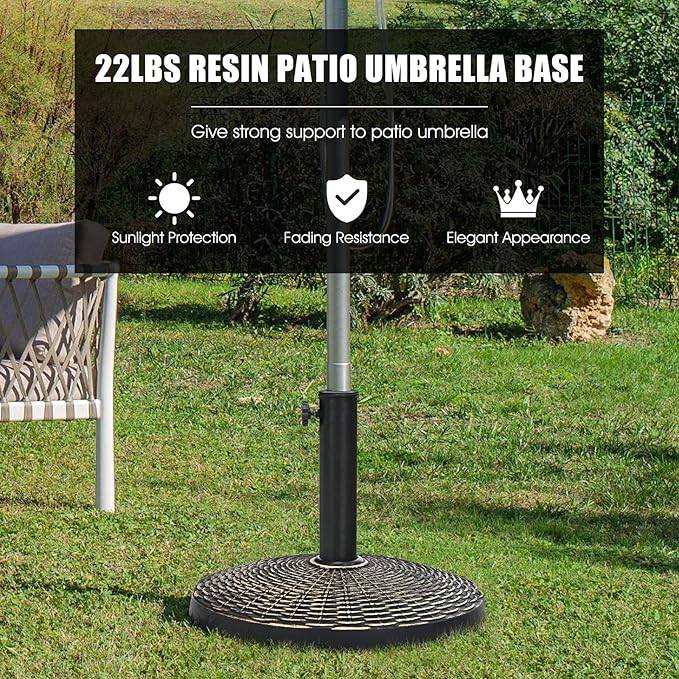 Tangkula 22 LBS Patio Umbrella Base, Round Outdoor Umbrella Stand W/Adjustable Knob, Rattan Pattern, All-Weather Umbrella Base Holder for Poolside, Yard, Street