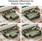 LINSY HOME Sectional Sleeper Sofa Storage Ottoman Bench, Convertible Coffee Table Plush Corduroy Couch Ottoman Footstool for Living Room, Bedroom Entryway and Family Room, Green