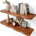 24inch Walnut Floating Shelves for Wall,Luxury Rustic Solid Wood Shelf Bracket for Room Decor/Storage/Display,Wall Mounted Hanging Shelves for Bedroom,Living Room, Set of 2