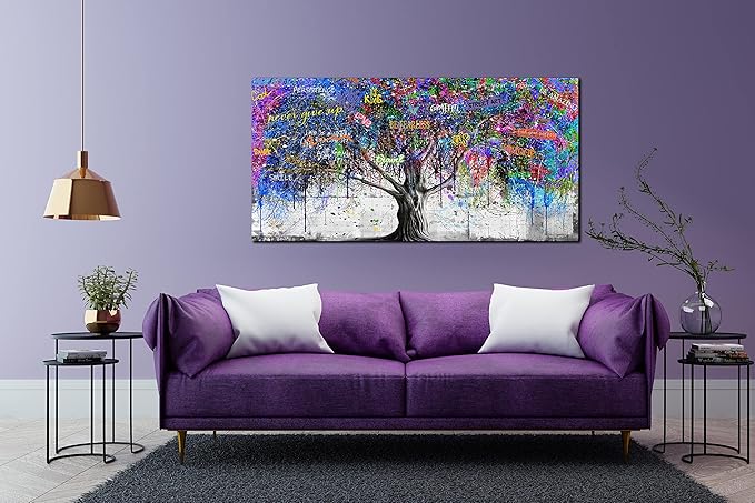 CIRABKY Large Abstract Canvas Wall-Art Bedroom - Colorful Wall Decor - Living Room Wall Art Tree Graffiti Pictures Poster Ready To Hang Size 59" x 29"