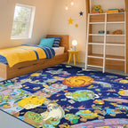 Outer Space Adventure 5x7 Kids Rug – Vibrant Galaxy Scene with Planets, Astronauts, Spaceships & Fun Details – Perfect Playroom or Bedroom Carpet for Learning & Imagination