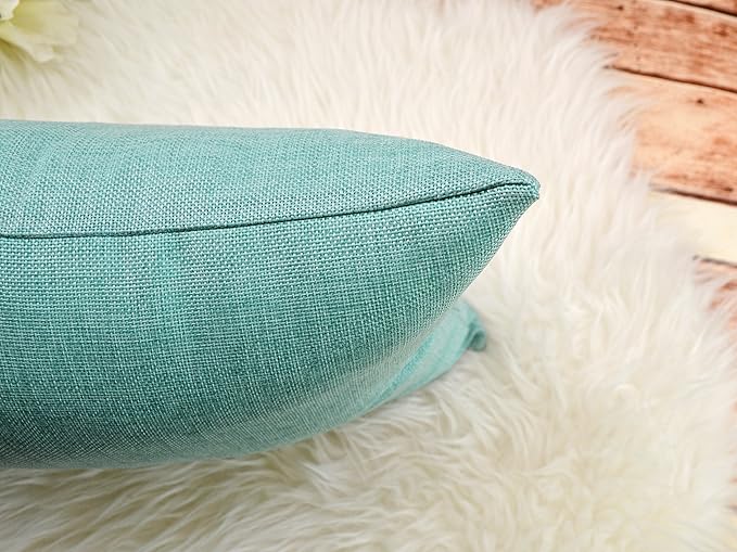 Aiking Home Woven Fine Faux Linen Throw Pillow Cover, Size 12"x18", Aqua