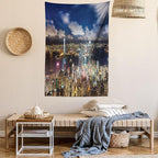 Ambesonne Cityscape Tapestry, Night View Hong Kong Victoria Harbor Business Financial District Cityscape Print, Wall Hanging for Bedroom Living Room Dorm Decor, 40" X 60", White Indigo