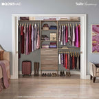 ClosetMaid SuiteSymphony Wood Closet Organizer Kit with Tower, 3 Hang Rods, Top Shelves, 4 Drawers, Modern Adjustable, Fits Spaces 6-10 ft. Wide, Natural Grey