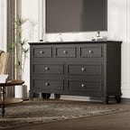GarveeHome Black Dresser for Bedroom, 7 Drawer Dresser, Wooden Chest of Drawers with Deep Drawers, 47 in Long Dressers TV Stand, Modern Dressers Organizer with Vintage Handle for Living Room, Hallway