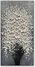 Epicler 20x40 Hand-Painted Painting for Wall Decoration, White Bouquet in vase, Home Wall Decoration.