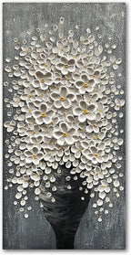Epicler 20x40 Hand-Painted Painting for Wall Decoration, White Bouquet in vase, Home Wall Decoration.