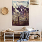 Ambesonne Alaska Mountains Tapestry Queen Size, Arctic Landscape Hiking Alaska Mountains Scenery in Usa Wilderness, Wall Hanging Bedspread Bed Cover Wall Decor, 88" X 88", Green Black White