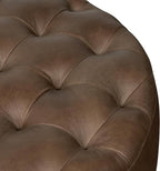 Poly & BARK Ascot Ottoman – 40" Round Pouf with Feather-Down Topper – Full-Grain Leather Upholstered Pouf Ottoman for Living Room – Vintage Italian Leather in Cocoa Brown