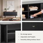 WERMO 71’’ Black Sideboard Cabinet with Doors and Shelves - Black Cabinet for Living Room, Bedroom, Entryway and Office Credenza. Kitchen Buffet, Modern Media Console Table with Storage (Black Oak)
