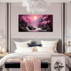 Landscape Wall Art for Living Room Bedroom Office Pink Wall Art Moon Lake Mountain Pictures Modern Artwork Framed Wall Decor Canvas Prints 24x48 In