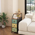 Tohomeor Narrow Dresser Tall Skinny Storage Tower Vertical Slim Chest of Drawers with Charging Station Small Nightstand Side Table for Bedroom, Bathroom, Small Spaces (Retro Flower, 3 Drawers)