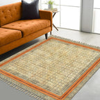 Area Rug 3' Square Rug Bronze & Black Cotton Dhurrie Oriental Thick 0.19 inches Stone Easy Washable Rug Hand Wash Cotton Carpet Flatweave Rug Indoor Outdoor Rugs for Kitchen, Bedside, Enterway