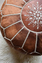 Poufs&Pillows Premium Moroccan Leather Pouf - Handmade - Delivered Stuffed - Ottoman, Footstool, Floor Cushion (Cognac Brown)