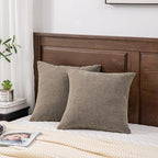 GAWAMAY Decorative Square Throw Pillow Covers 20"x20" Inch Set of 2, Super Soft Chenille Pillows Farmhouse Fall Pillowcase for Living Room Bedroom Sofa Couch Cushion Cover Taupe Grey 50x50cm