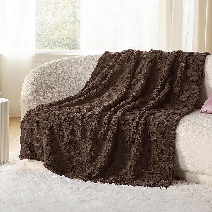 Bedsure GentleSoft Fall Throw Blanket for Couch Brown - Checkered Fleece Blankets Gifts for Women Men Girls, Cute Soft Cozy Throw for Bedroom Home Decor Gifts, 50x60 Inches