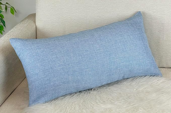 Aiking Home Woven Fine Faux Linen Throw Pillow Cover, Size 14"x26", Slate Blue