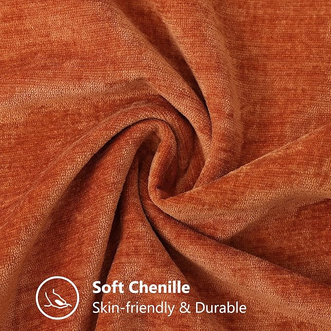decorUhome Spring Chenille Soft Cozy Throw Pillow Covers 26x26 Set of 2, Modern Farmhouse Boho Velvet Decorative Euro Sham Pillow Cases with Stitched Edge for Couch Sofa Bed Home Decor, Rust