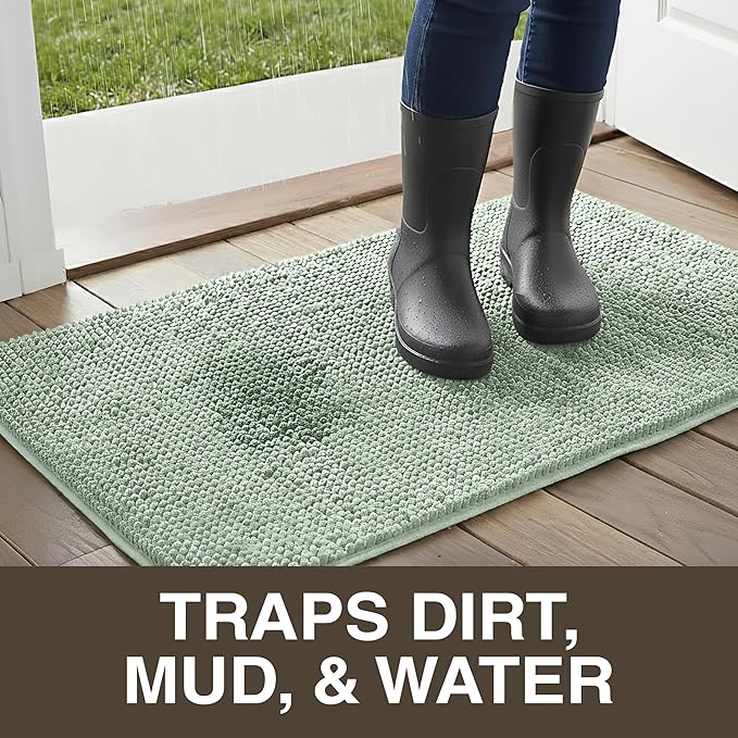 Neater Home Plush Bathroom Rugs 24x17 Thick Chenille Quick Dry Microfiber Absorbent Bath Mat, Soft Bath Rugs, Machine Washable Bathroom Floor Mat for Tub Shower Sink, Home Decor Accessories, Green