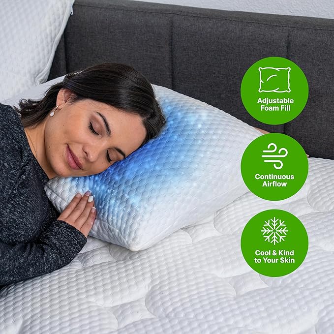GhostBed Shredded Memory Foam Pillow with Adjustable Gel and Cooling Breathable Cover - King Size Shredded Pillows CertiPUR-US Certified 2-Pack