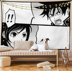 Ambesonne Anime Tapestry, Japanese Comics Strip Boy and Girl Fight Scene Manga Image Cartoon Print, Fabric Wall Hanging Decor for Bedroom Living Room Dorm, 45" X 30", Black White Grey