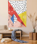 Ambesonne Abstract Tapestry Queen Size, Modern Geometric Trippy Triangles Cubes Circles Rollers Dots Print, Wall Hanging Bedspread Bed Cover Wall Decor, 88" X 88", Coral Pink