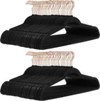 Amazon Basics Slim, Velvet, Non-Slip Suit Clothes Hangers, Black/Rose Gold - Pack of 100