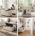 LINSY 50 Inches Wide Storage Ottoman Bench, Upholstered Foot Rest Stool, Long Bench Footstool, Couch Ottoman, Ottomans for Living Room, Entryway, End of Bed Storage Bench for Bedroom (Beige)