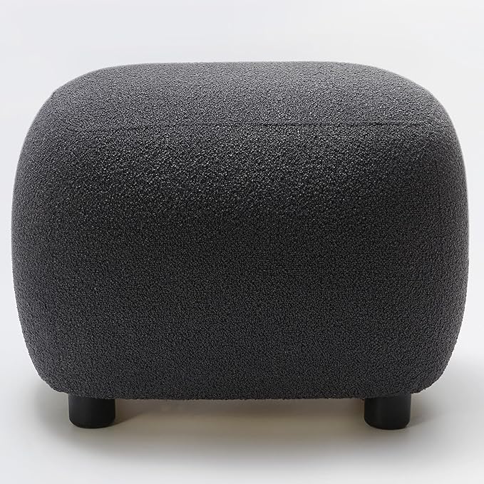 KINWELL Round Boucle Upholstered Ottoman Chair, Footstool with Soft Padded Seat, Fully Assembled Modern Sofa Couch Footrest, Extra Seating for Bedroom Entryway, Dark Gray(18.5" D x 23" W x 16.5" H)