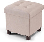 BRIAN & DANY Small Ottoman with Storage, Small Storage Ottoman, Folding Foot Stool with Wood Legs for Living Room and Bedroom Linen Rest Seat, 12.6"x12.6"x12.8" - Beige
