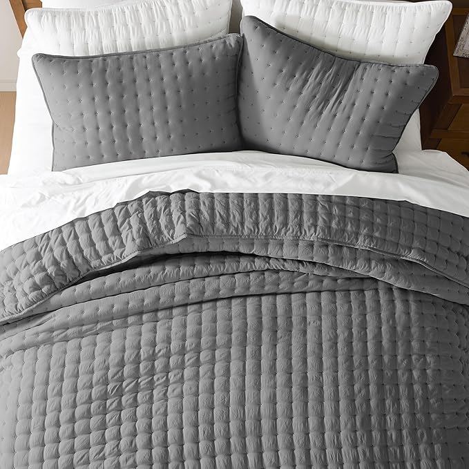 WDCOZY Dark Grey Queen Size Quilt Bedding Sets with Pillow Shams, Deep Lightweight Bedspread Coverlet, Quilted Blanket Thin Comforter Bed Cover, All Season Summer Spring, 3 Pieces, 90x90 inches