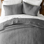 WDCOZY Dark Grey Queen Size Quilt Bedding Sets with Pillow Shams, Deep Lightweight Bedspread Coverlet, Quilted Blanket Thin Comforter Bed Cover, All Season Summer Spring, 3 Pieces, 90x90 inches