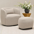 KINWELL 34" Wide Boucle Swivel Barrel Chair with 23" Ottoman Set, Fully Assembled Set of Sherpa Accent Chair and Footrest, Modern Comfy Armchair and Footstool for Living Room and Bedroom, Taupe