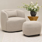 KINWELL 34" Wide Boucle Swivel Barrel Chair with 23" Ottoman Set, Fully Assembled Set of Sherpa Accent Chair and Footrest, Modern Comfy Armchair and Footstool for Living Room and Bedroom, Taupe