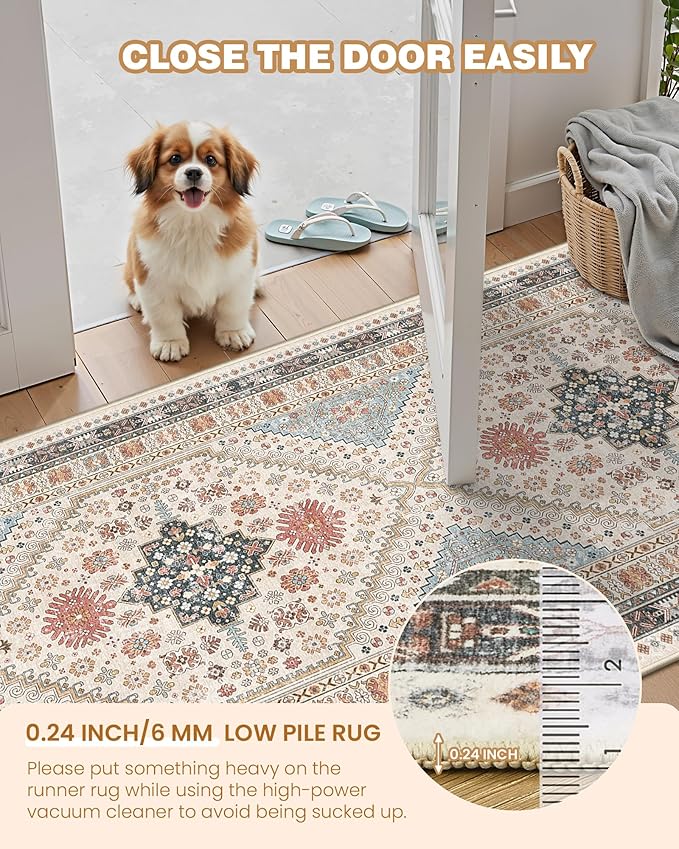 Runner Rug 2x8 Runners for Hallways Non Slip Washable, Vintage Hallway Runner Rugs for Living Room, Low Pile Soft Hallway Rug for Kitchen Bedroom Laundry Room Rug(Blue/Red/Multi,2'x8')