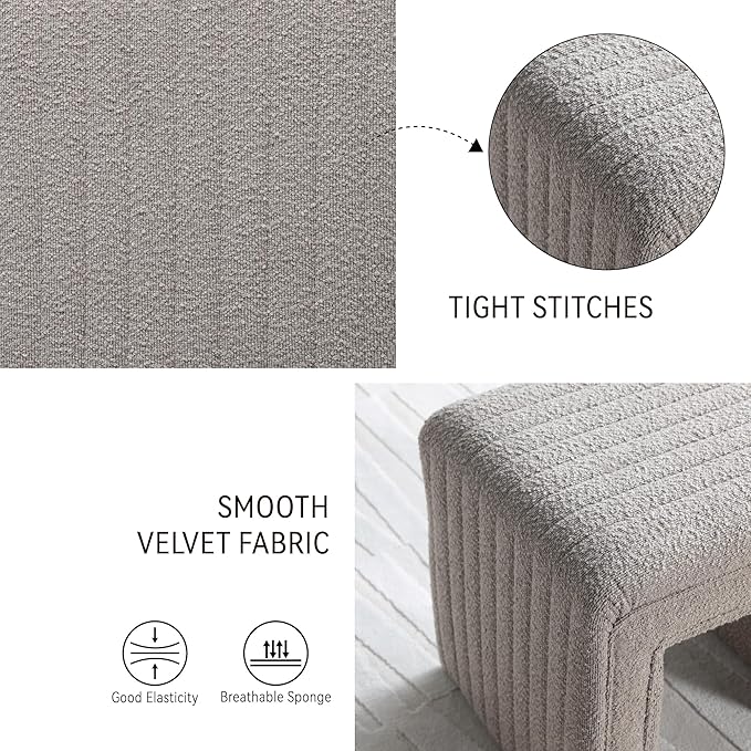 Get Set Style Vanity Stool Chair,Modern Boucle Ottoman Foot Stool with Wooden Legs Sofa Bench Footstool Extra Seat for Vanity,Makeup Room,Living Room,Entryway,Office (Fully Assembled) (Taupe)