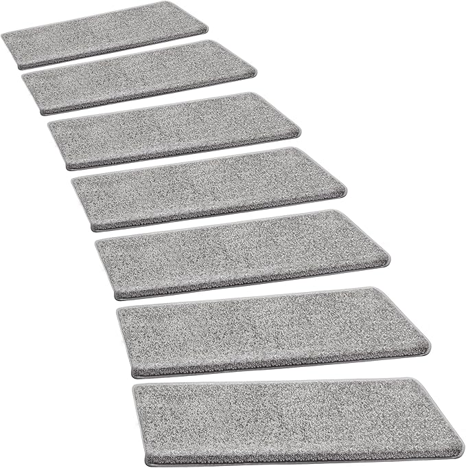 PURE ERA Bullnose Carpet Stair Treads Set Tape Free Non-Slip Indoor Stair Protectors Pet Friendly Rugs Covers Soft Skid Resistant Washable Reusable 9.5" x 30"(2 Pieces,Light Gray)