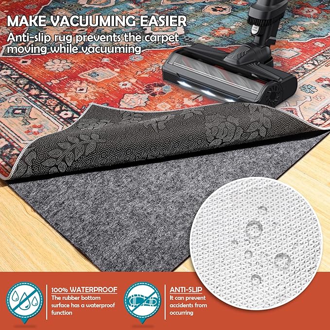 Waterproof Rug Pad, 2x6 Ft Under Area Rug Carpet Pad, Non Slip Rug Pads for All Floors and Hardwood Floors Finishes, Keep Carpets in Place Soft and Prevent Rug from Wrinkling or Buckling